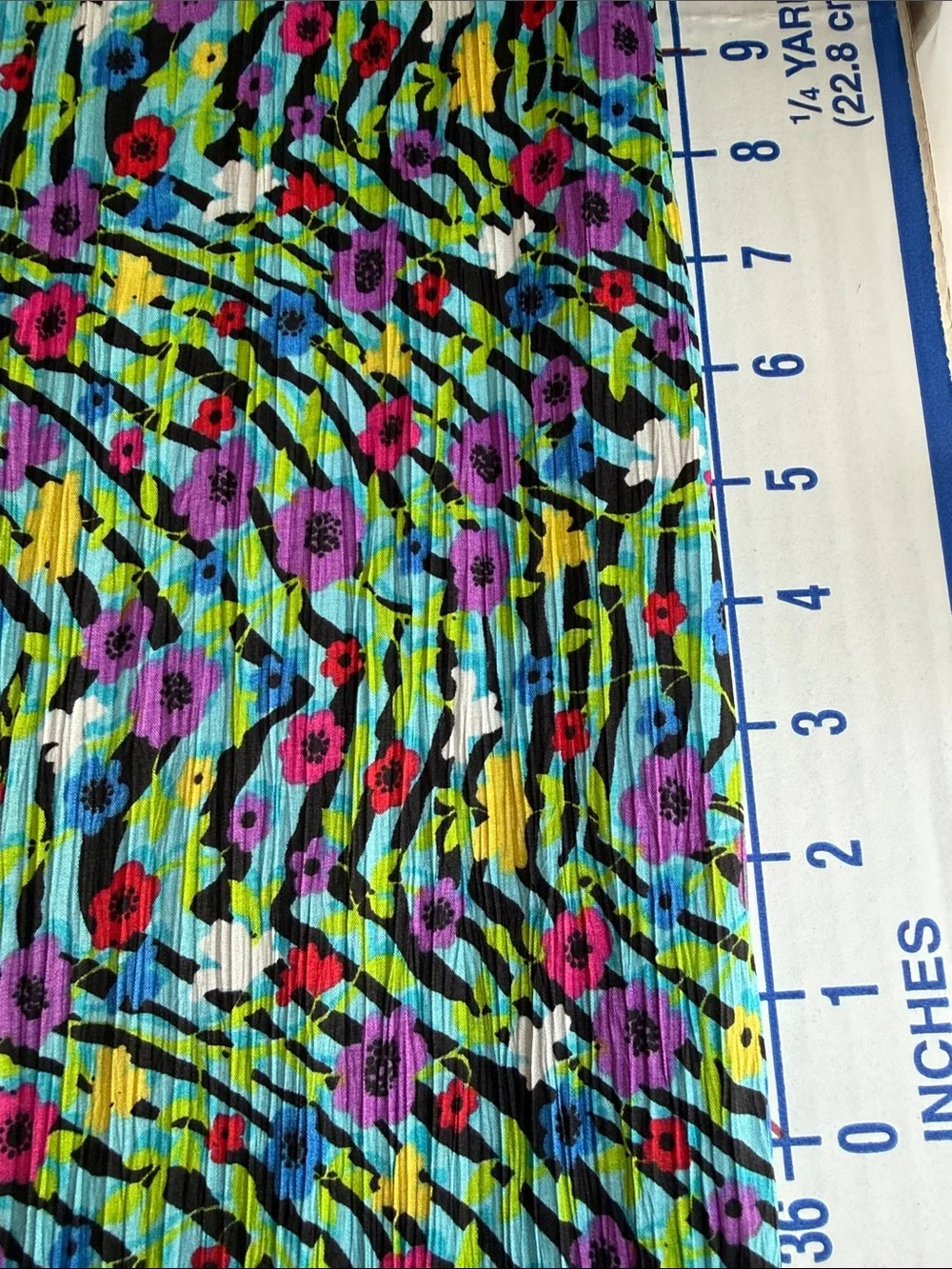 Vintage 1970s Crinkle Plisse Fabric Mod Floral Stripe Print 1 Yard x 38”